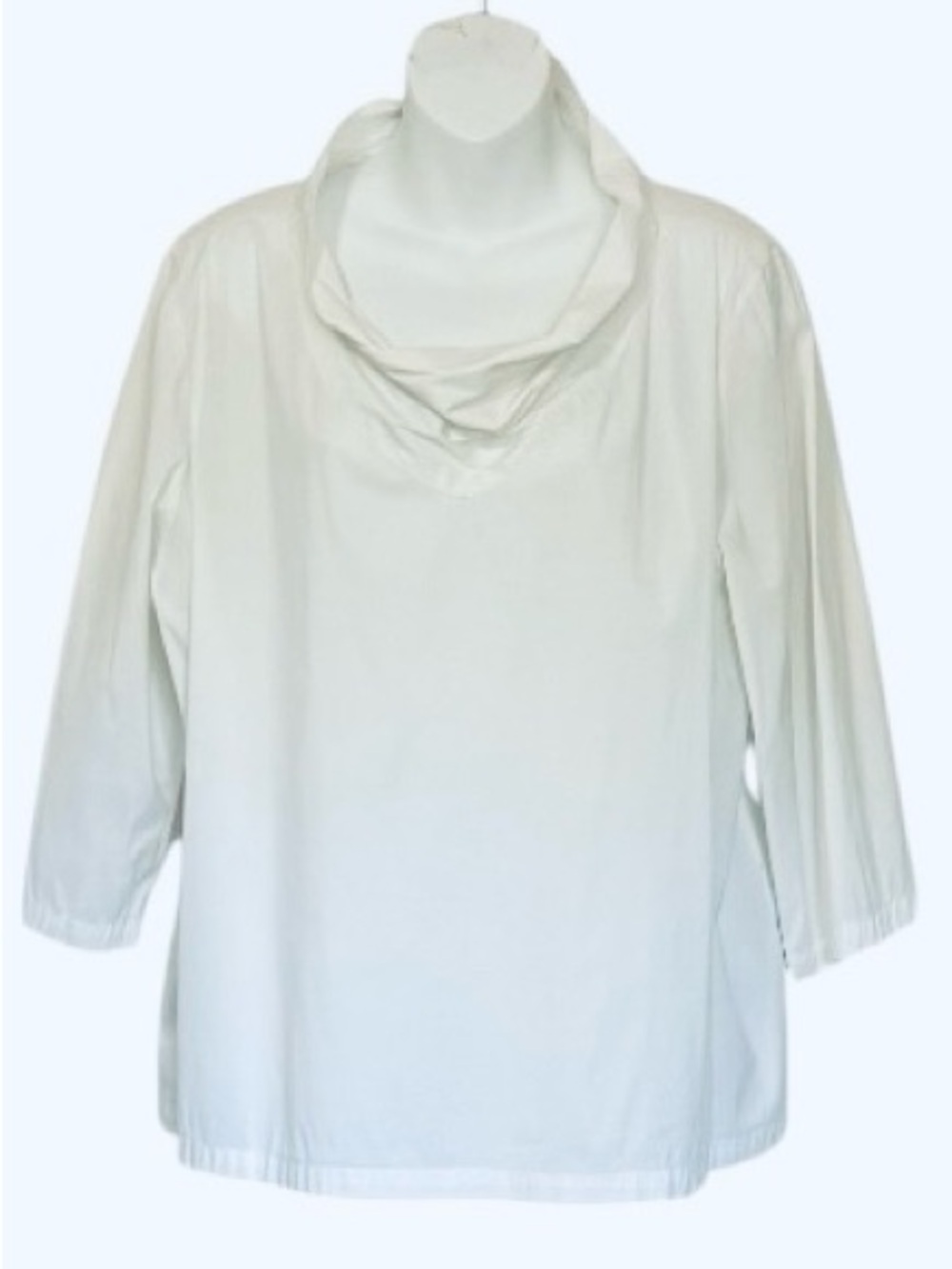 Chalet et Ceci Lightweight White Cowl Neck 3/4 Sleeve Blouse Size Large